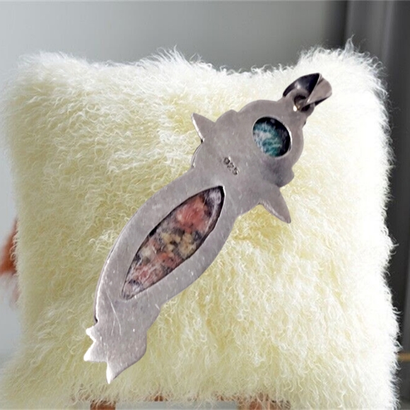 .Sterling Silver Pendant w/Natural Stones with Stainless Steel Necklace - Picture 2 of 4